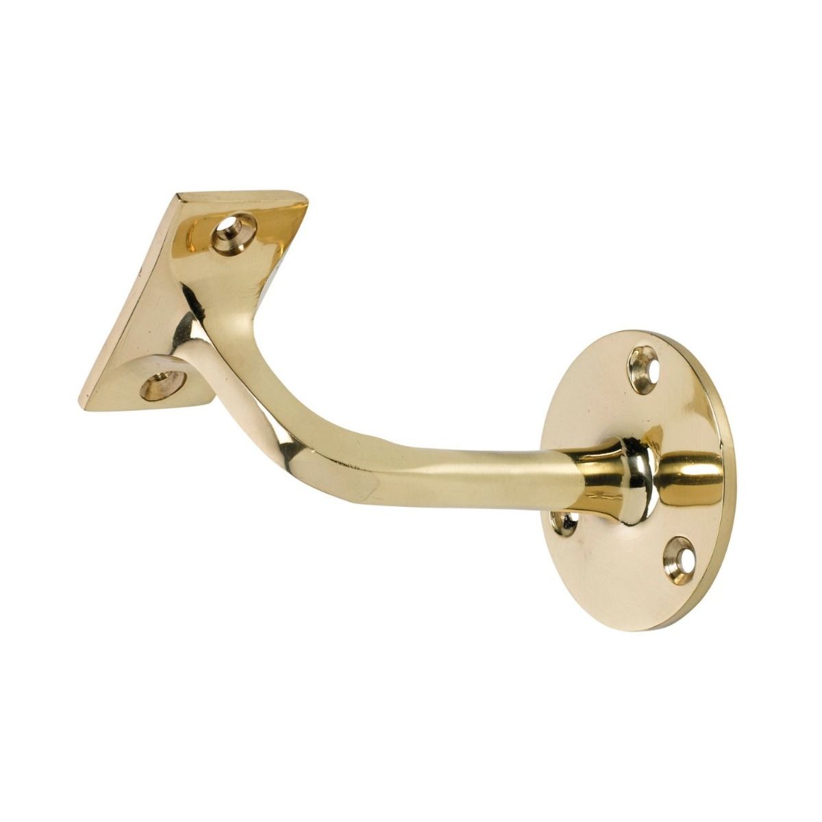 The Polished Solid Brass Handrail Brackets - 63mm Heavy Duty Stair Rail Support on a White Background