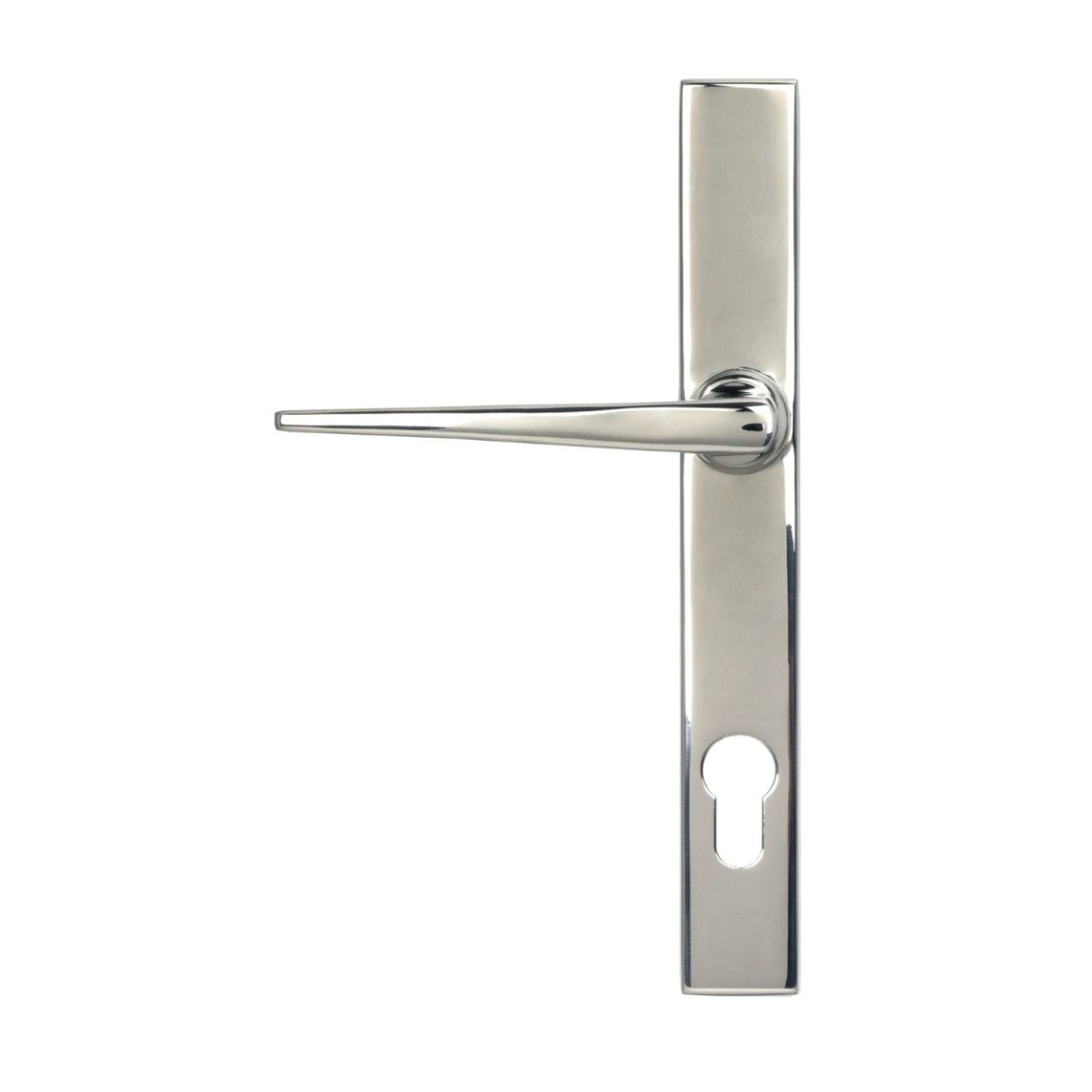 The Polished Stainless Steel Espag Lever Door Handle (92mm Centres) Shown from the Back
