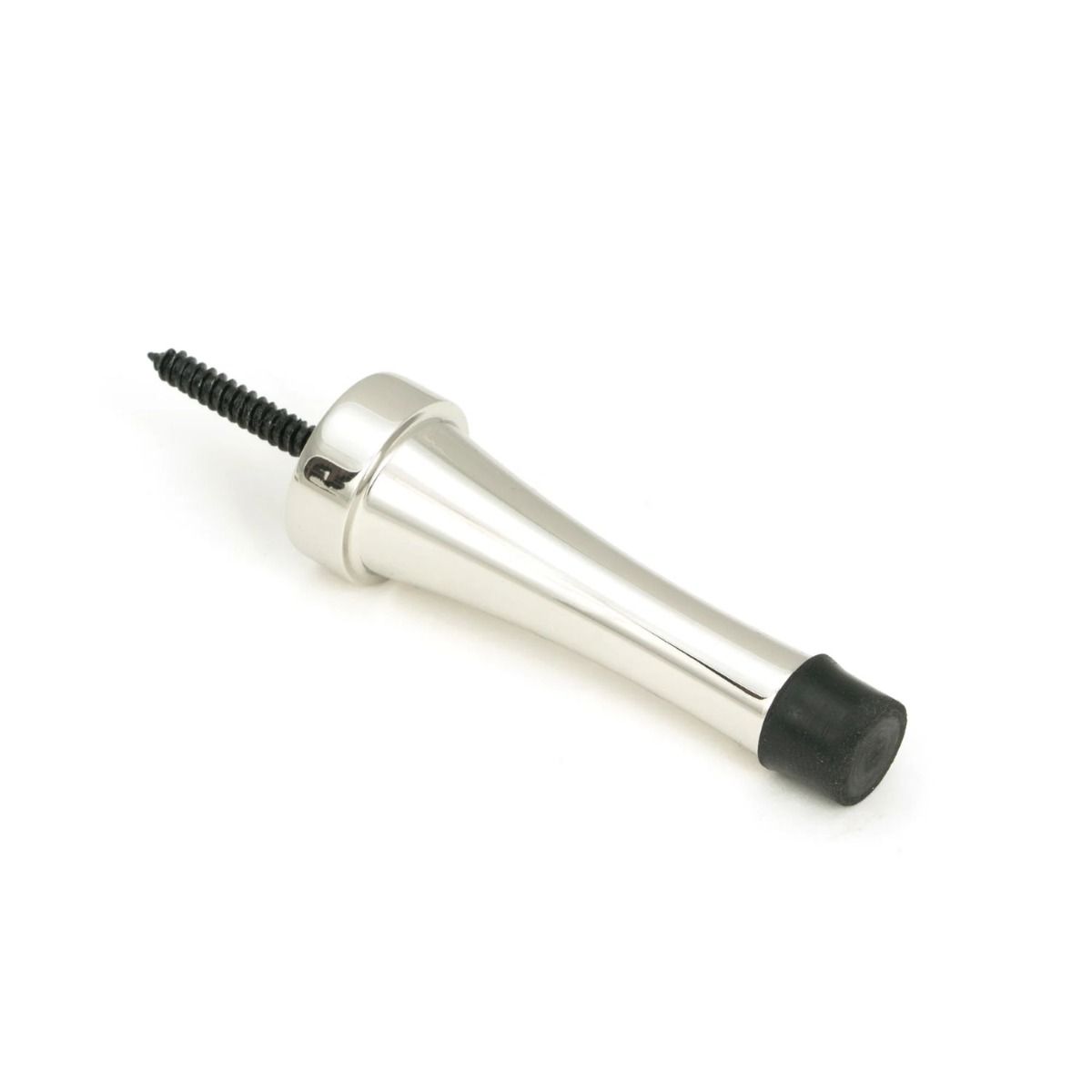The Polished Stainless Steel Skirting Board Projection Door Stop on a White Background 