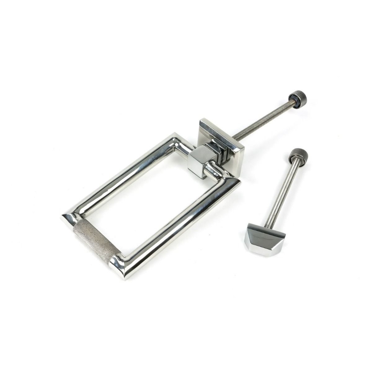 The Polished Steel Modern Knurled Rectangular Door Knocker with Bolts