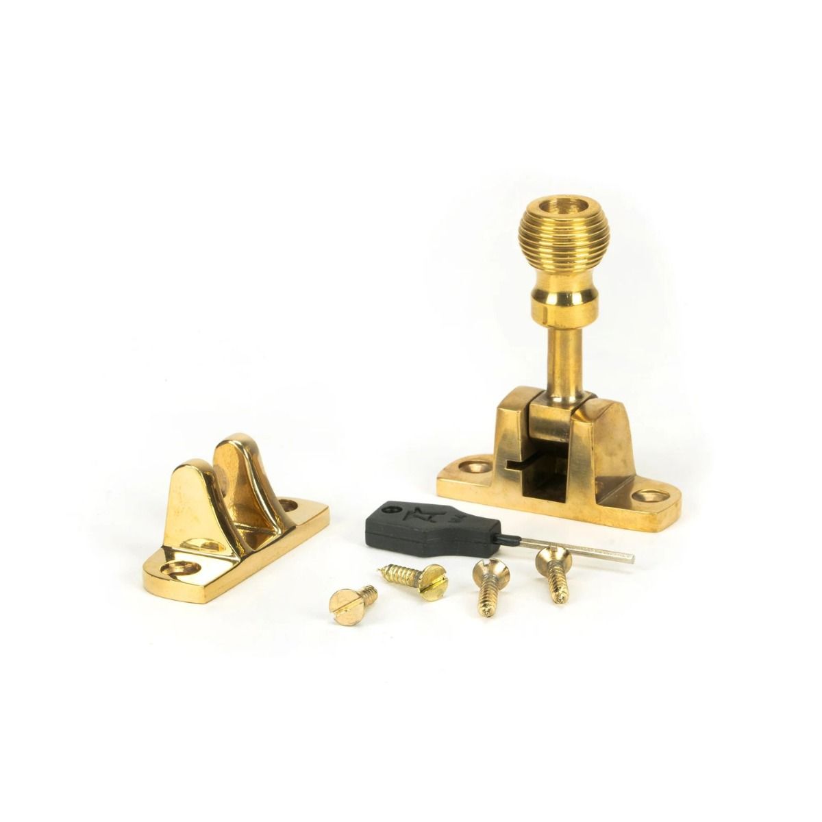 The Radiused Beehive Brighton Sash Window Fastener in Polished Brass with all Components 