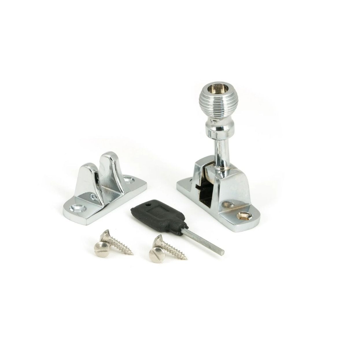 The Radiused Beehive Brighton Sash Window Fastener in Polished Chrome with all Components 