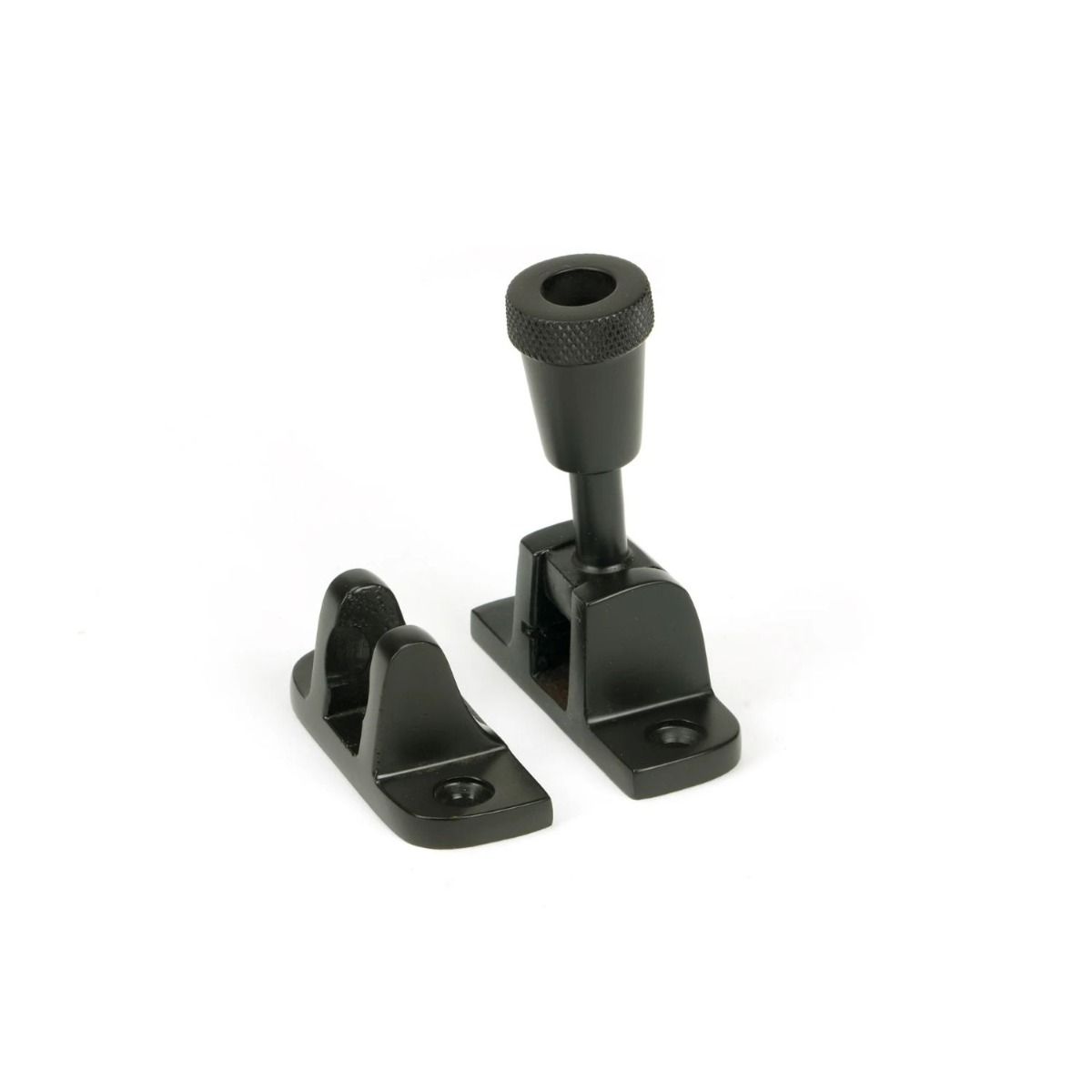 The Radiused Knurled Brighton Sash Window Fastener in Aged Bronze Shown Upright 