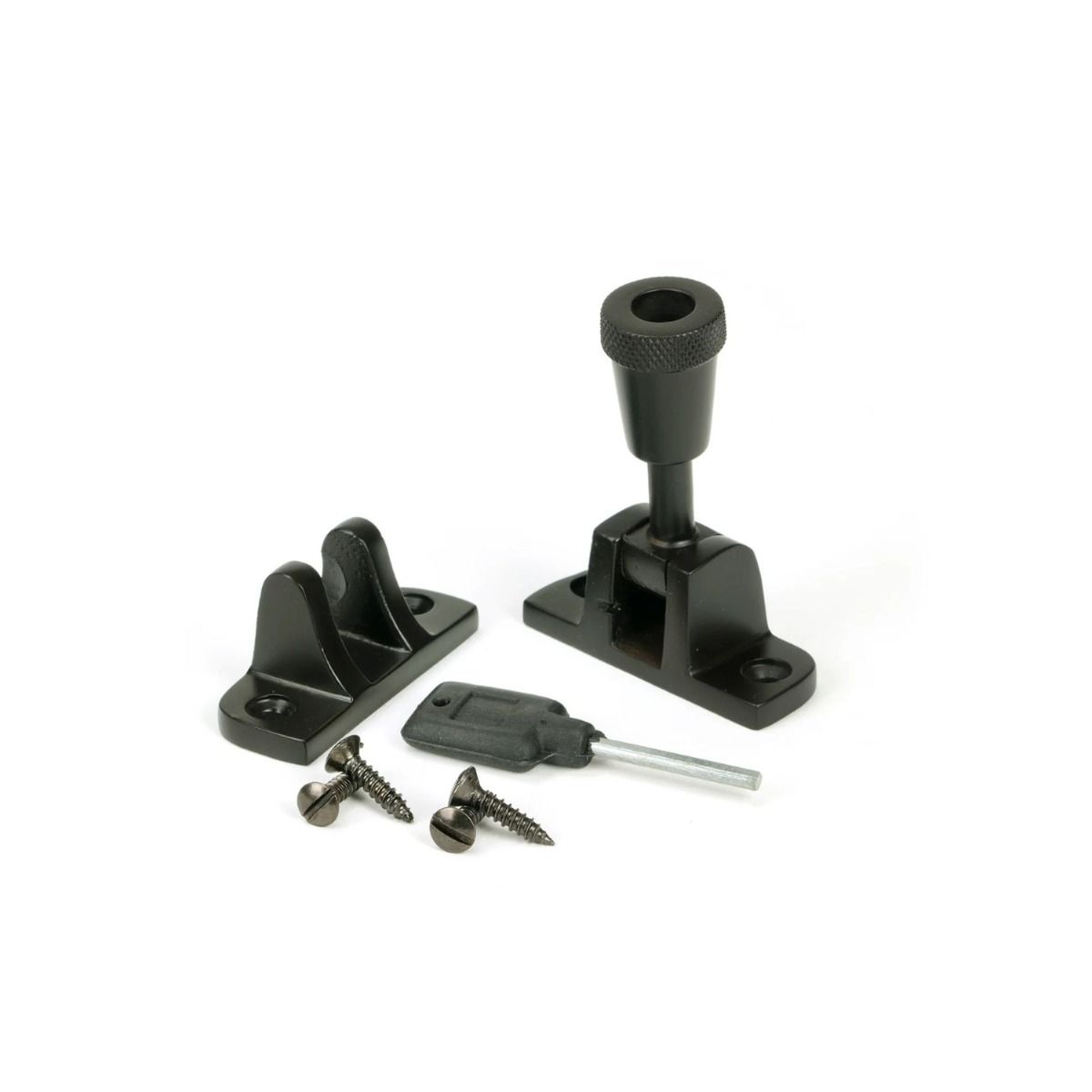 The Radiused Knurled Brighton Sash Window Fastener in Aged Bronze with all Components 