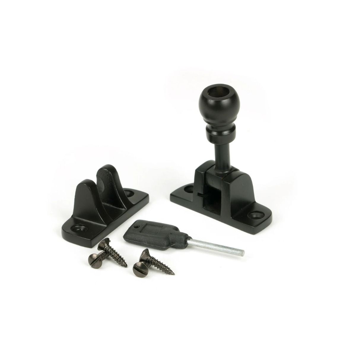 The Radiused Rounded Brighton Sash Window Fastener in Aged Bronze with all Components 