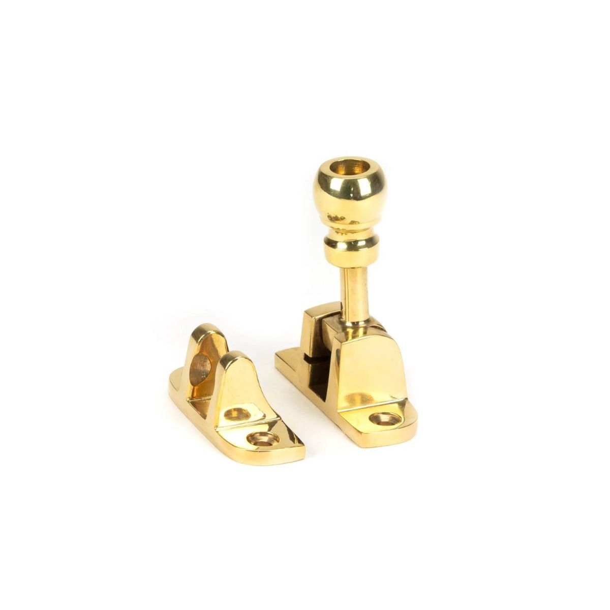 The Radiused Rounded Brighton Sash Window Fastener in Polished Brass Shown Upright 