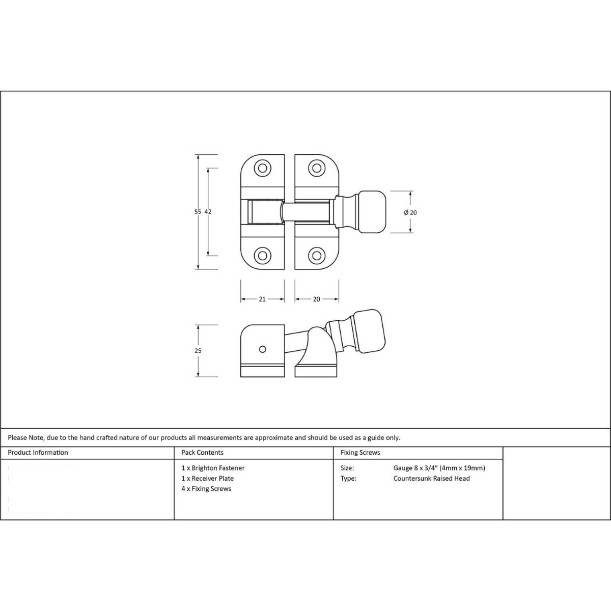 The Radiused Rounded Brighton Sash Window Fastener in Polished Chrome Technical Drawings and Dimensions 
