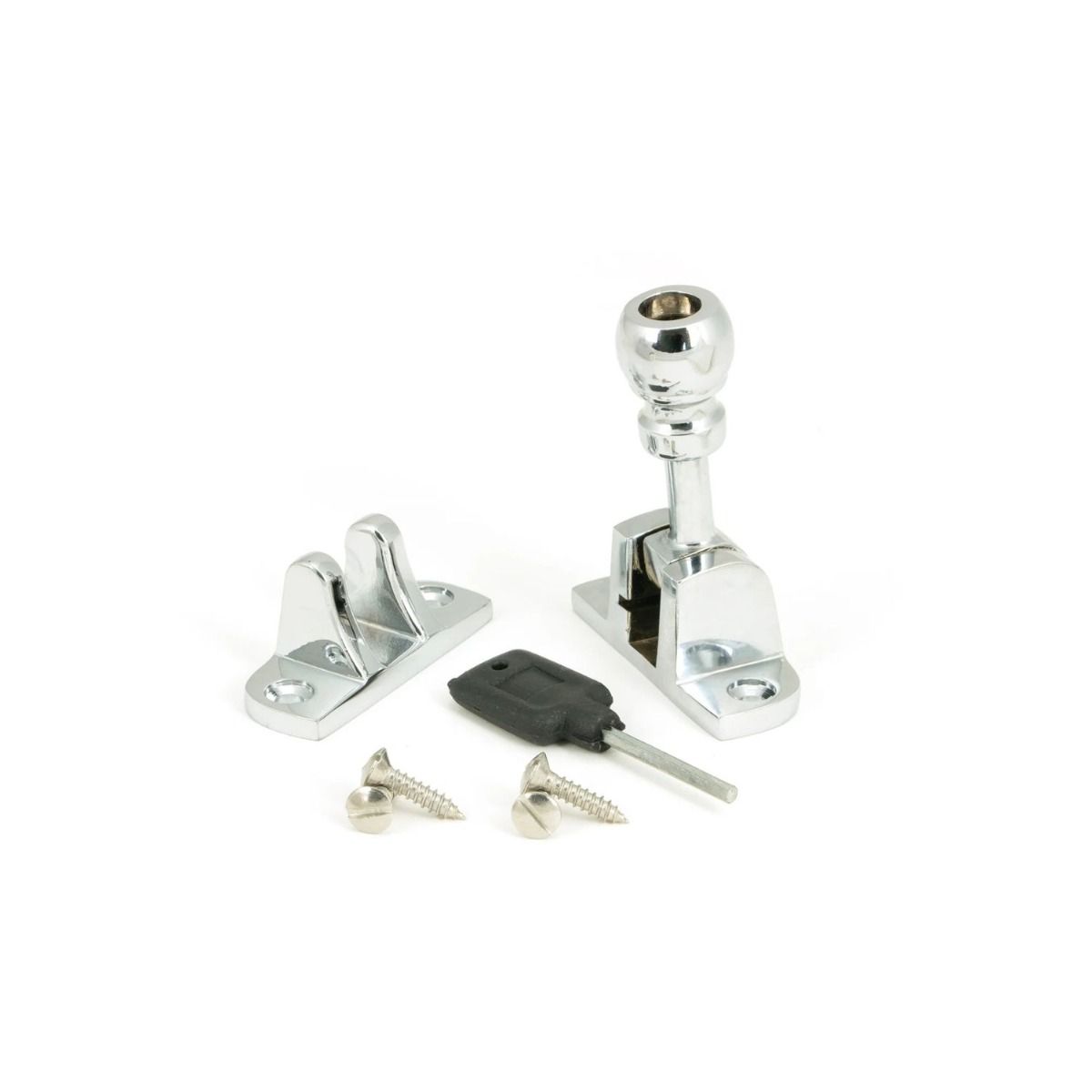 The Radiused Rounded Brighton Sash Window Fastener in Polished Chrome with all Components 