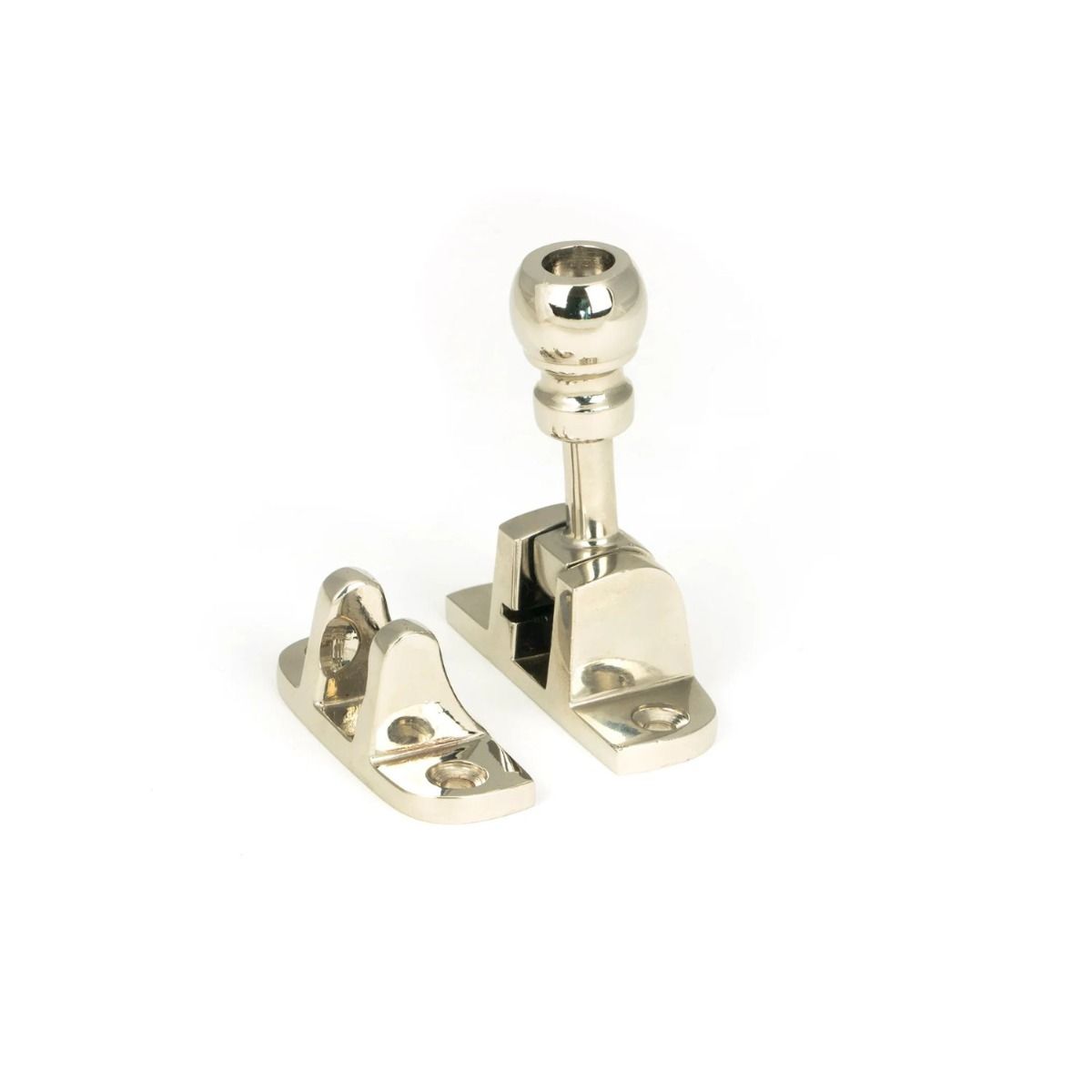 The Radiused Rounded Brighton Sash Window Fastener in Polished Nickel Shown Upright 