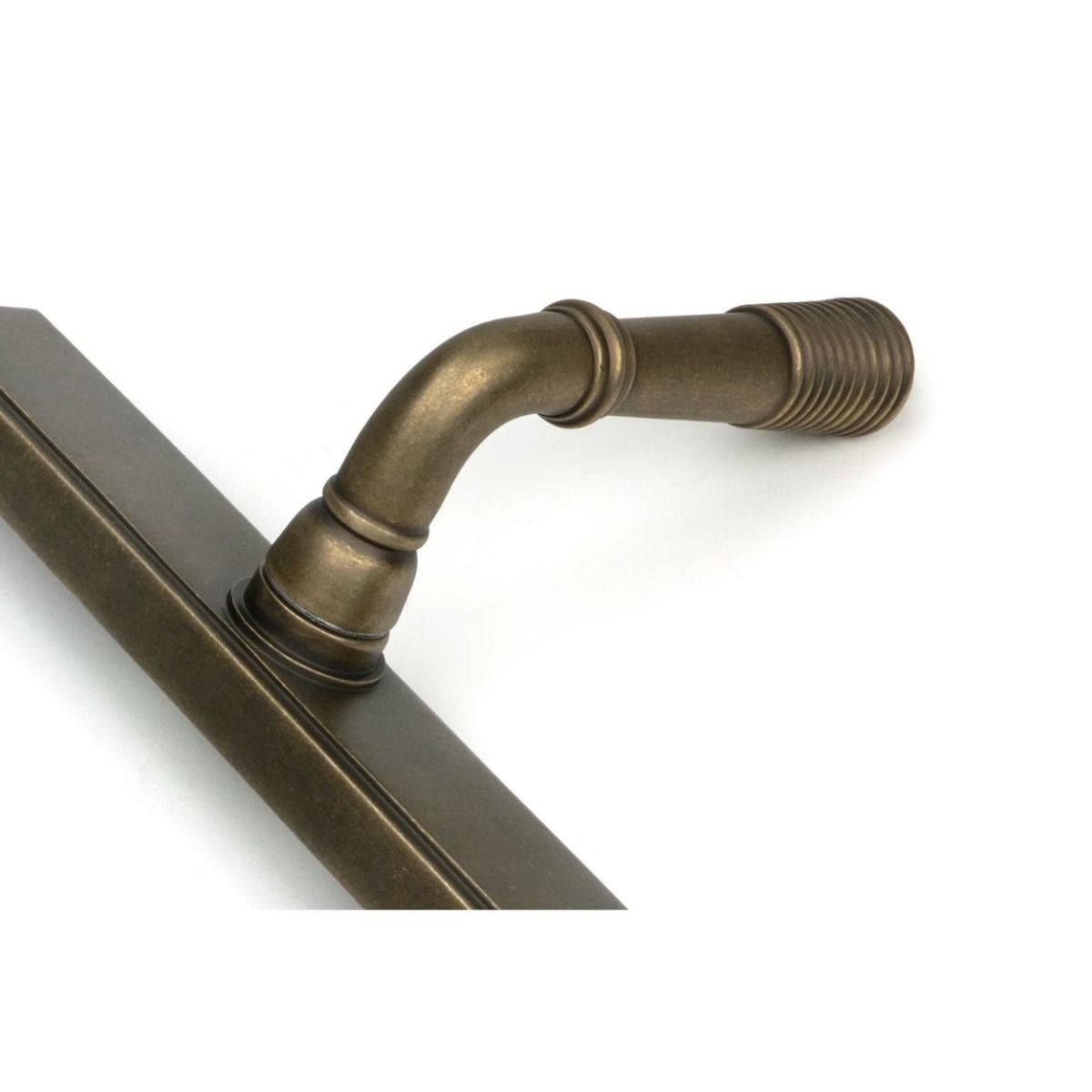 The Ribbed Slimline Exterior Door Handle in a Burnished Brass Finish Showing a Close up of the Handle