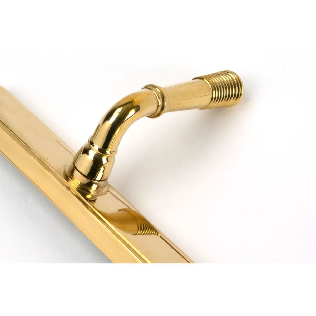 The Ribbed Slimline Exterior Door Handle in a Polished Brass Finish Showing a Close up of the Handle