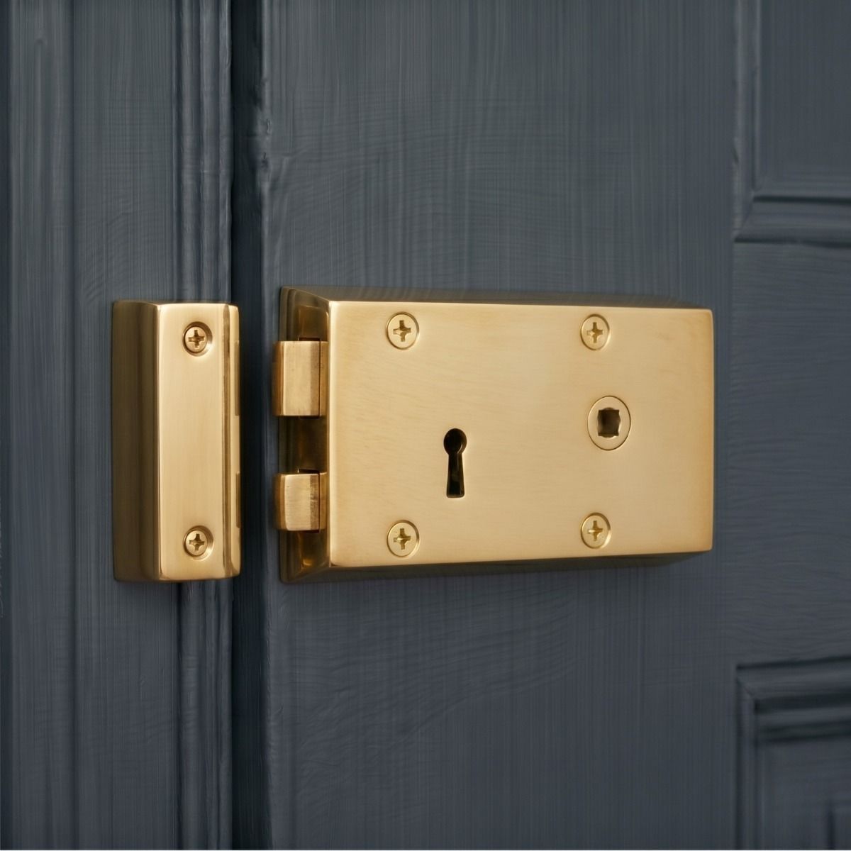 The Right Handed "Veneto" Small Polished Brass Rim Lock Adding Security to a Period Property Home - Digital Illustration