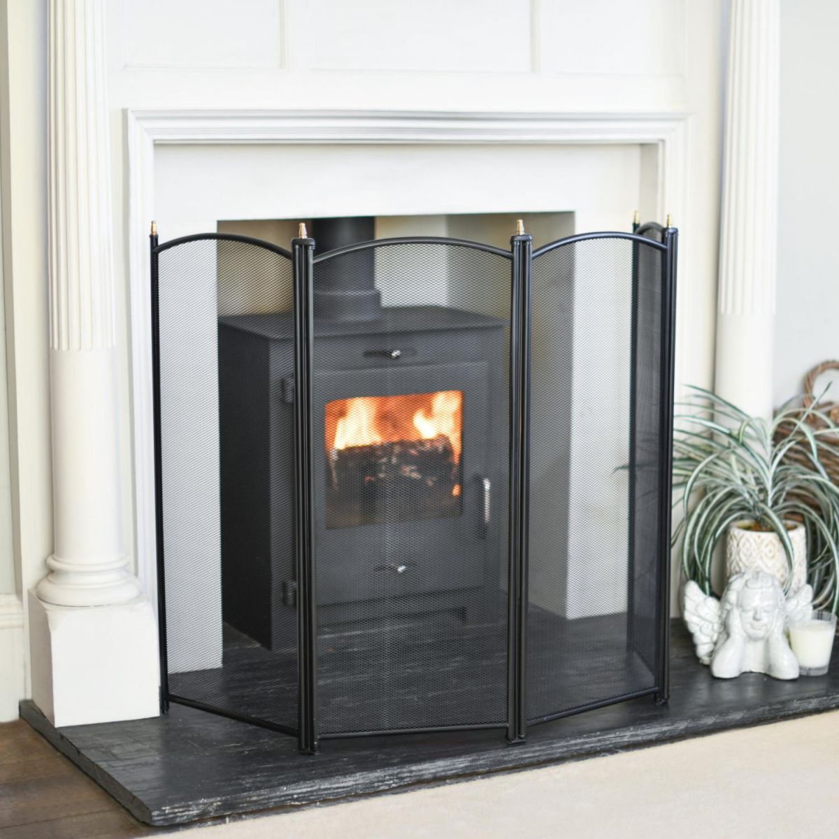 "The Rochford" Four Fold Fire Guard In A Fireside Setting