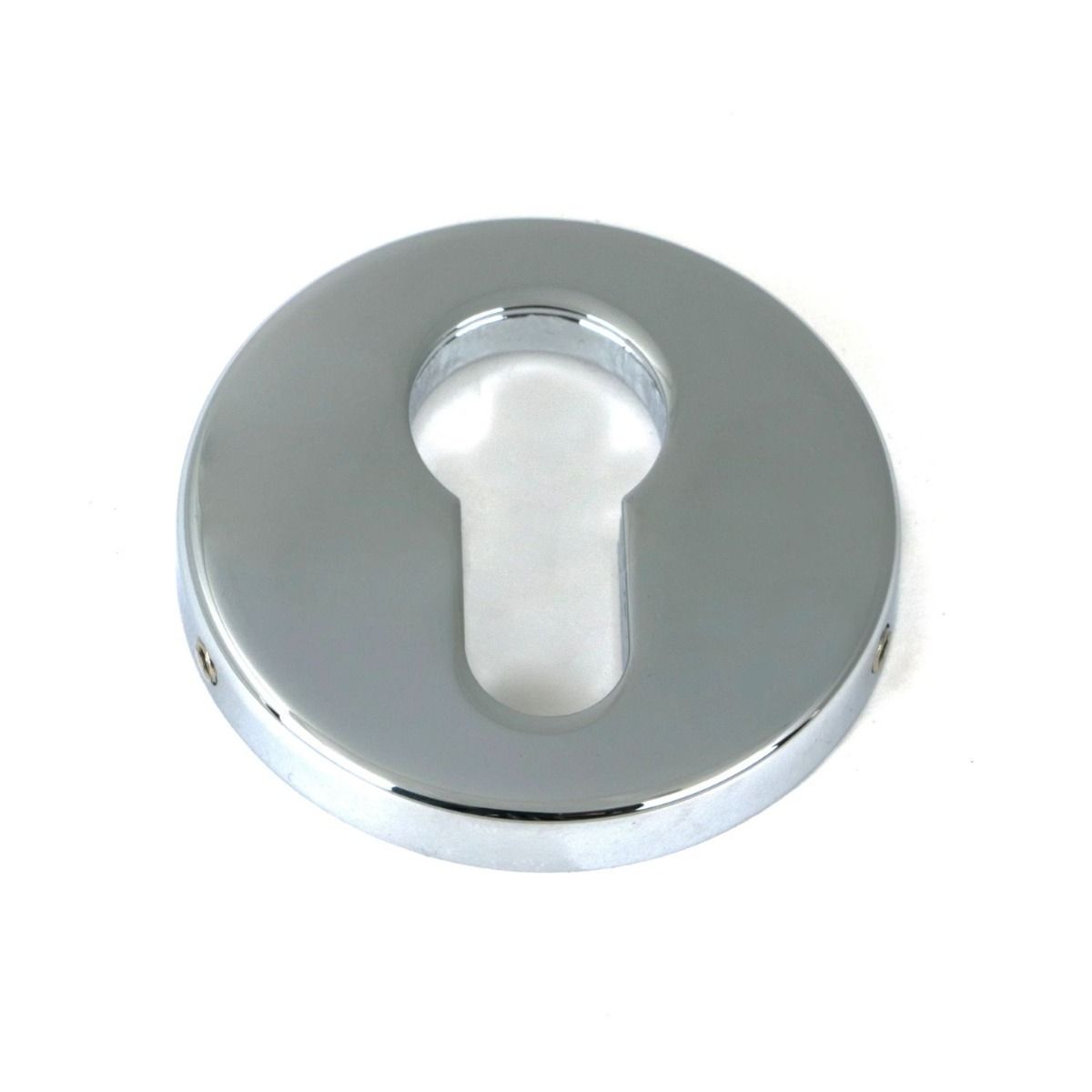 The Round Concealed Euro Profile Escutcheon - Polished Chrome on a White Background 