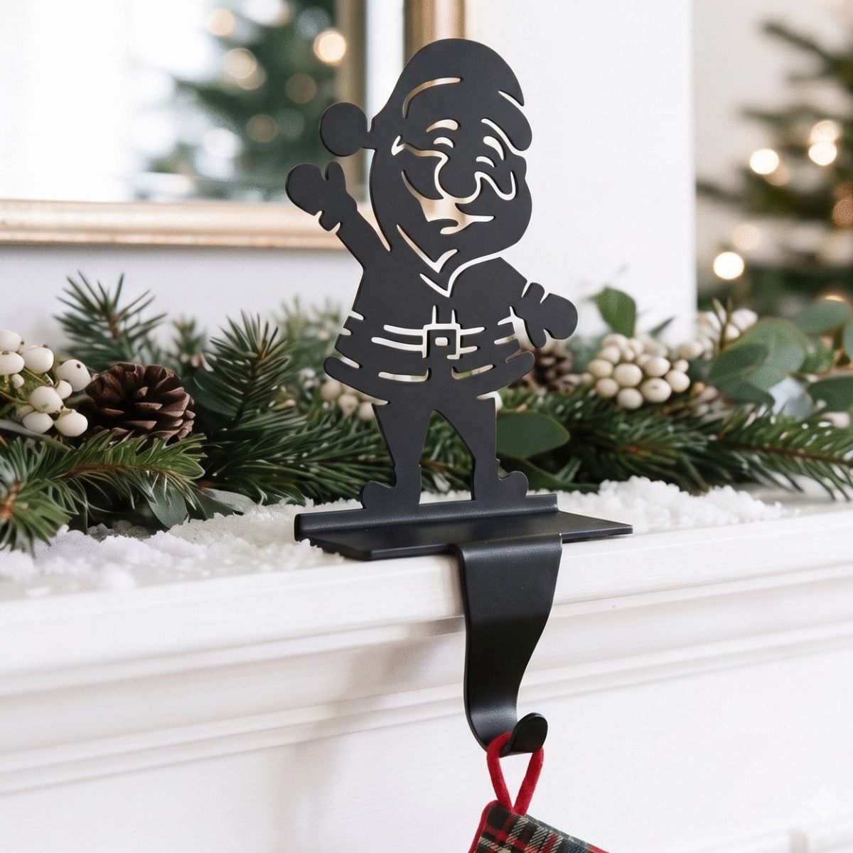 The Santa Stocking Holder Next to a Christmas Display on a Mantelpiece - Digital Illustration 