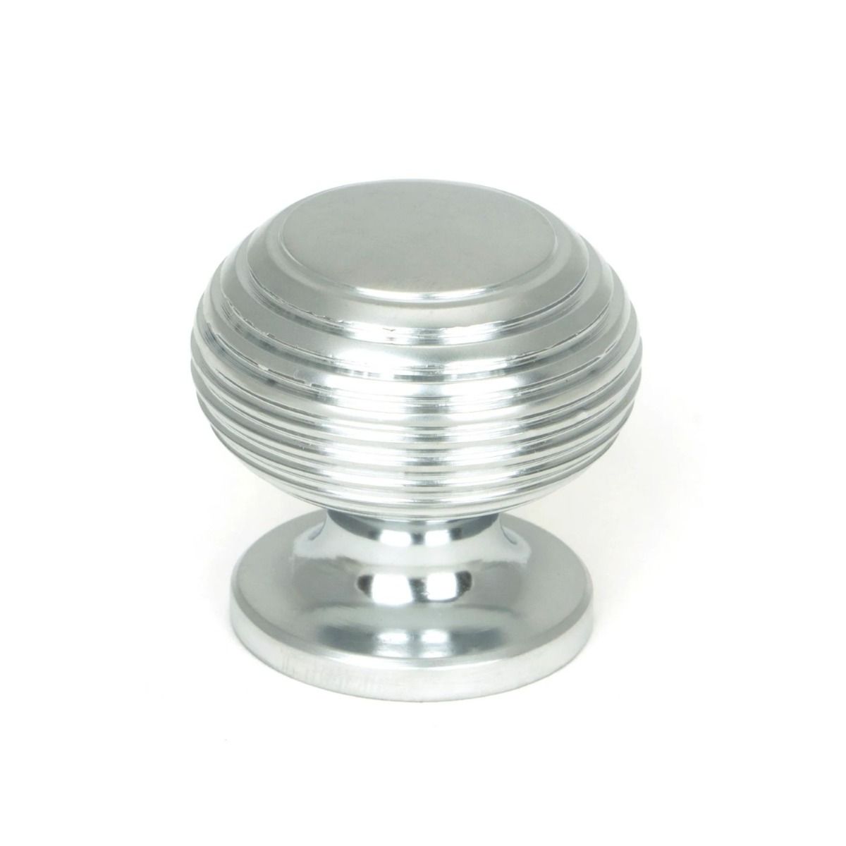 The Satin Chrome 30mm Traditional Beehive Cabinet Knob Shown Upright on a White Background 