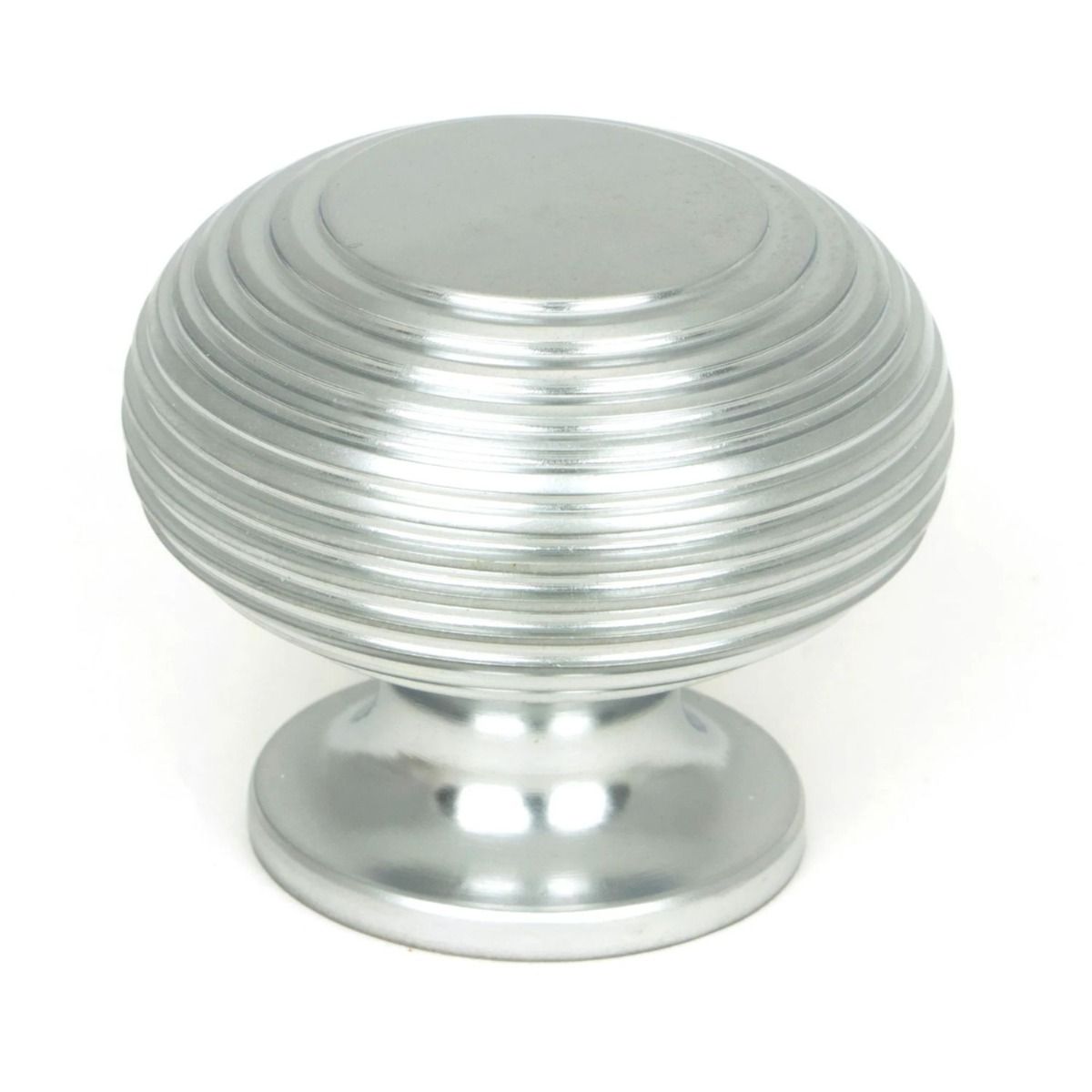 The Satin Chrome 40mm Traditional Beehive Cabinet Knob Shown Upright on a White Background 