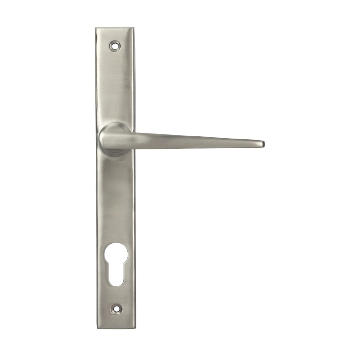 The Satin Stainless Steel Espag Lever Door Handle (92mm Centres) Shown from the Front