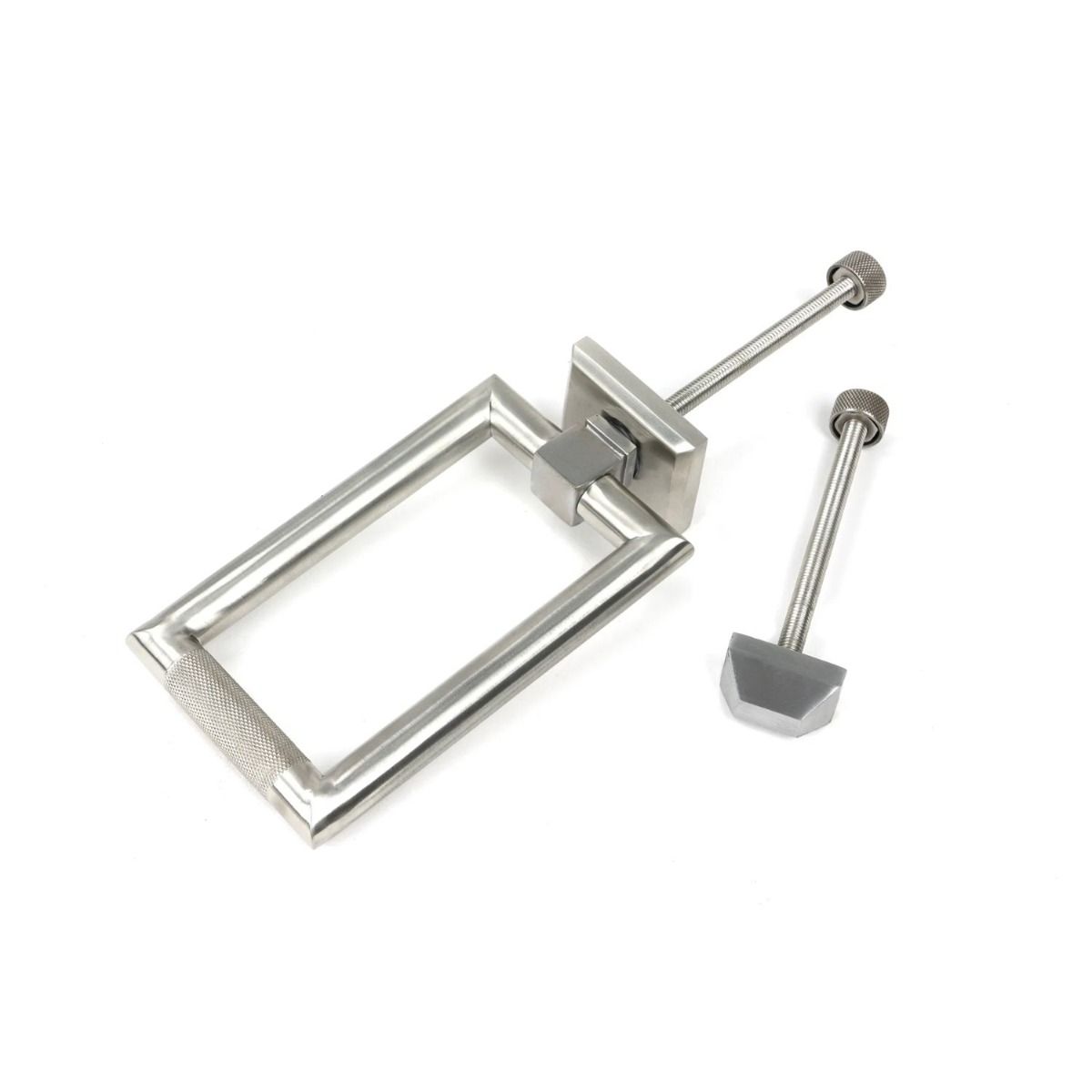 The Satin Stainless Steel Modern Knurled Rectangular Door Knocker with Bolts
