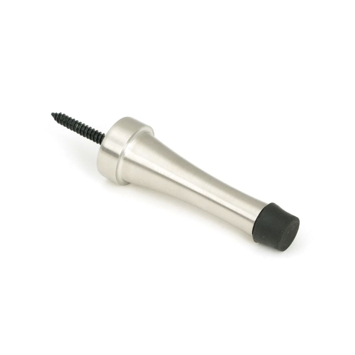 The Satin Stainless Steel Skirting Board Projection Door Stop on a White Background