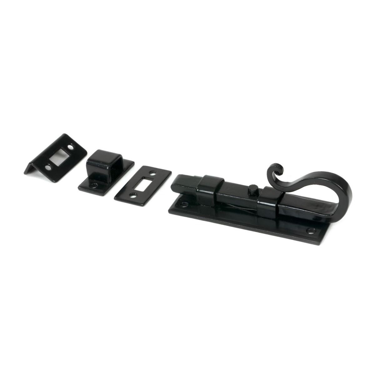 The Shepherds Crook Security Bolt for Windows & Doors 4" in a Black Finish on a White Background