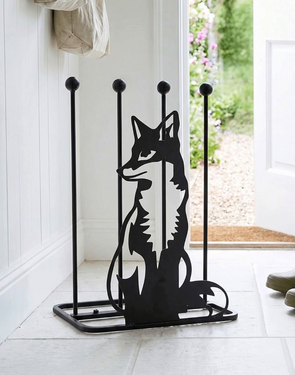 The Sitting Fox Welly Boot Rack Placed on a Stone Tile White Entrance Hallway - Digital Illustration