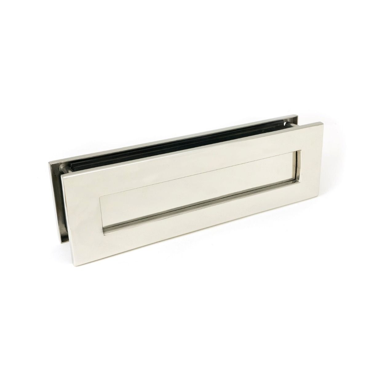 The Sleeve & Brush Traditional Letterbox Set in Polished Stainless Steel Shown Stood Upright From the Front