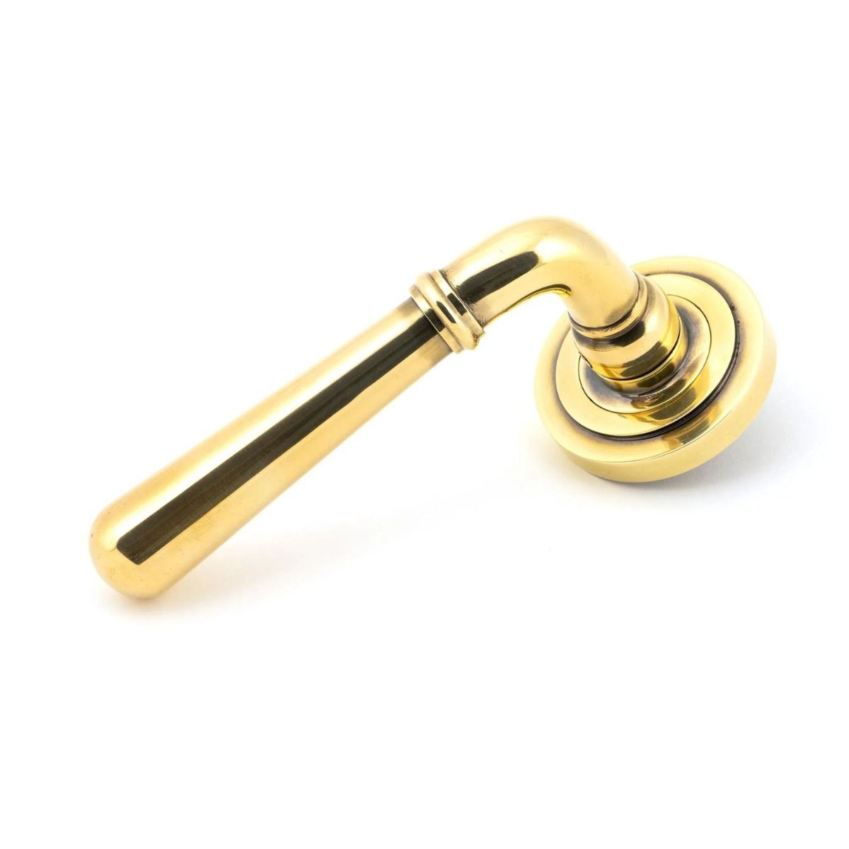 The Slender Classic Reeded Lever on Art Deco Rose Set - Aged Brass on a White Background 