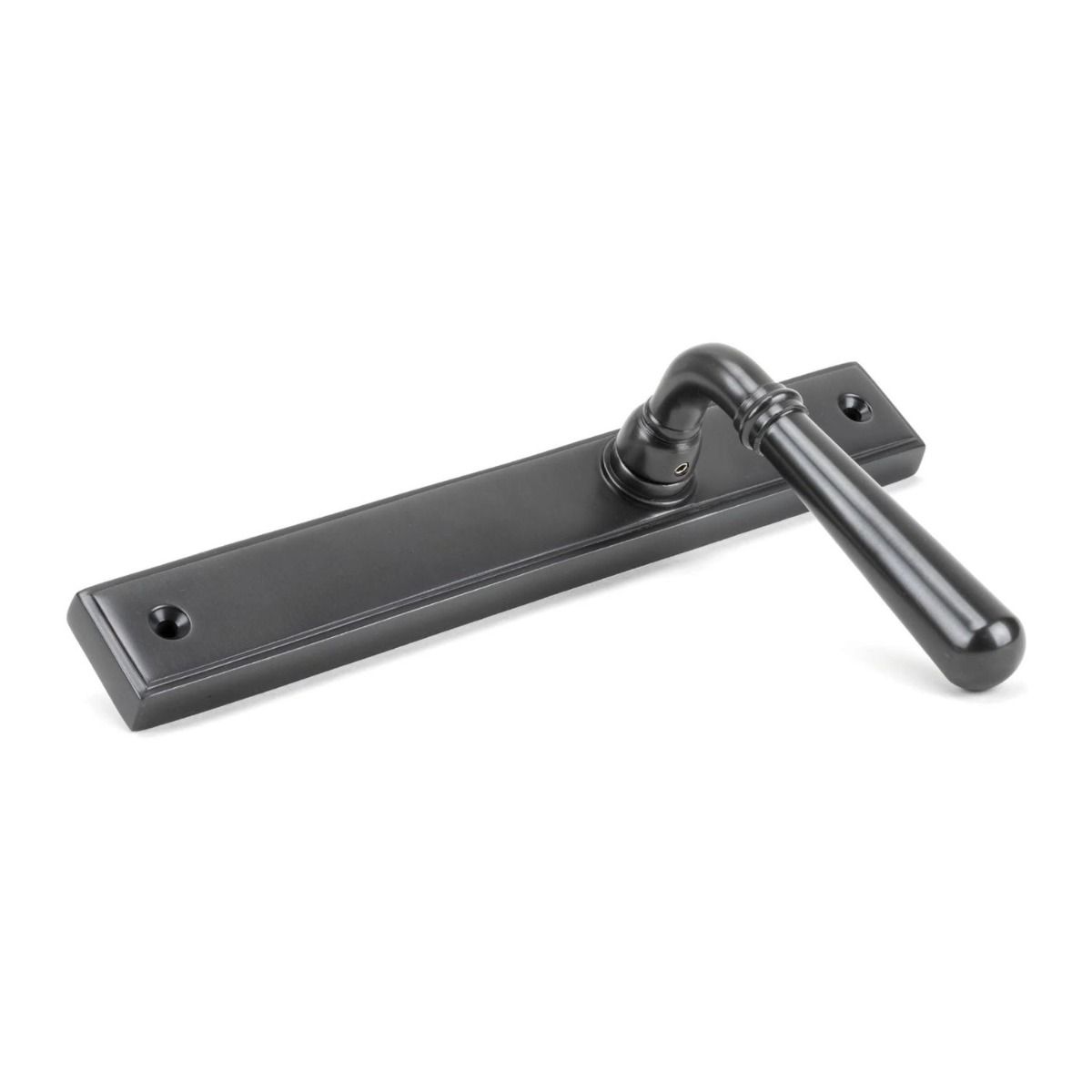 The Slimline Lever Espagnolette Door Latch in Aged Bronze Shown on its Side 