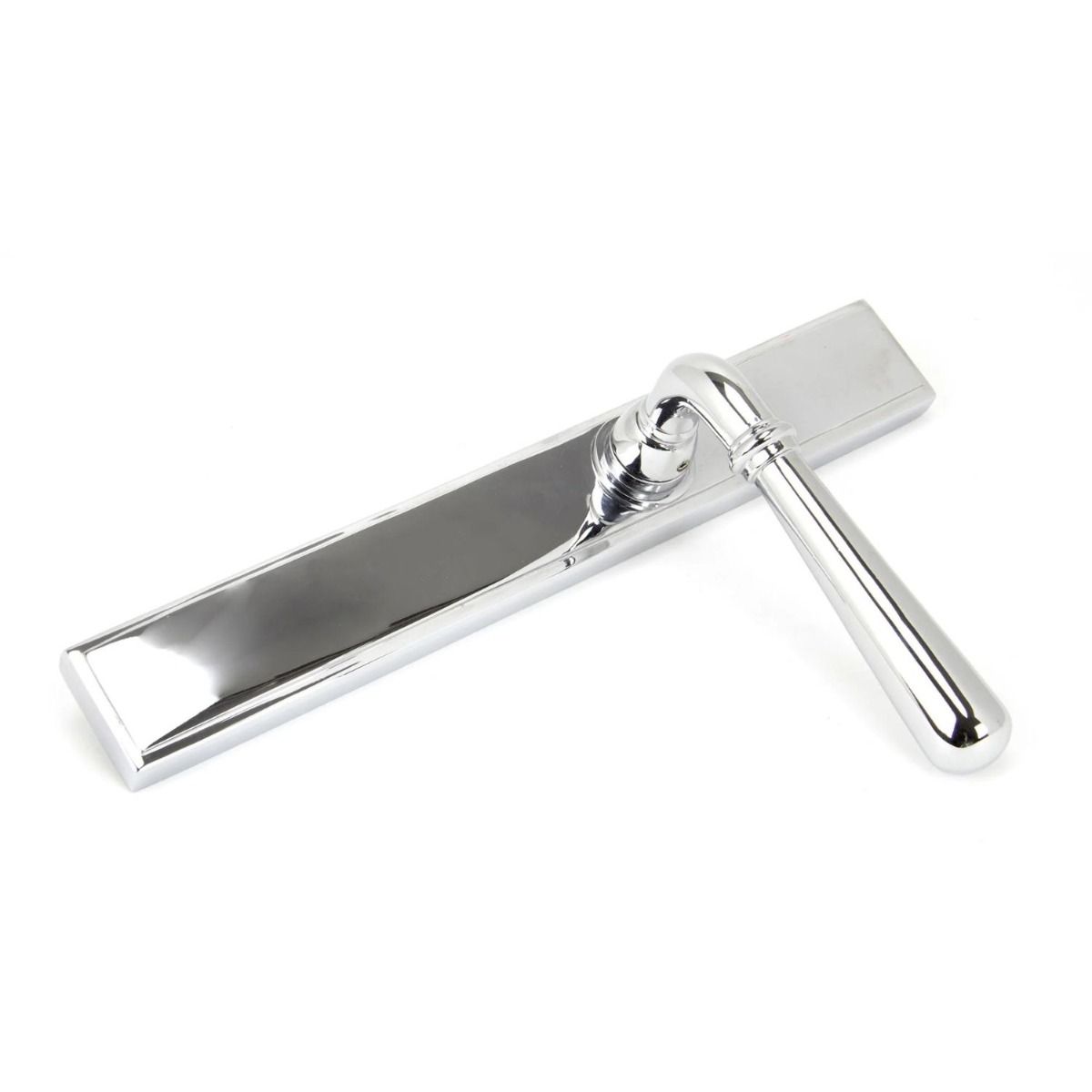 The Slimline Smooth Lever Espagnolette Door Latch in Polished Chrome Shown on its Side 