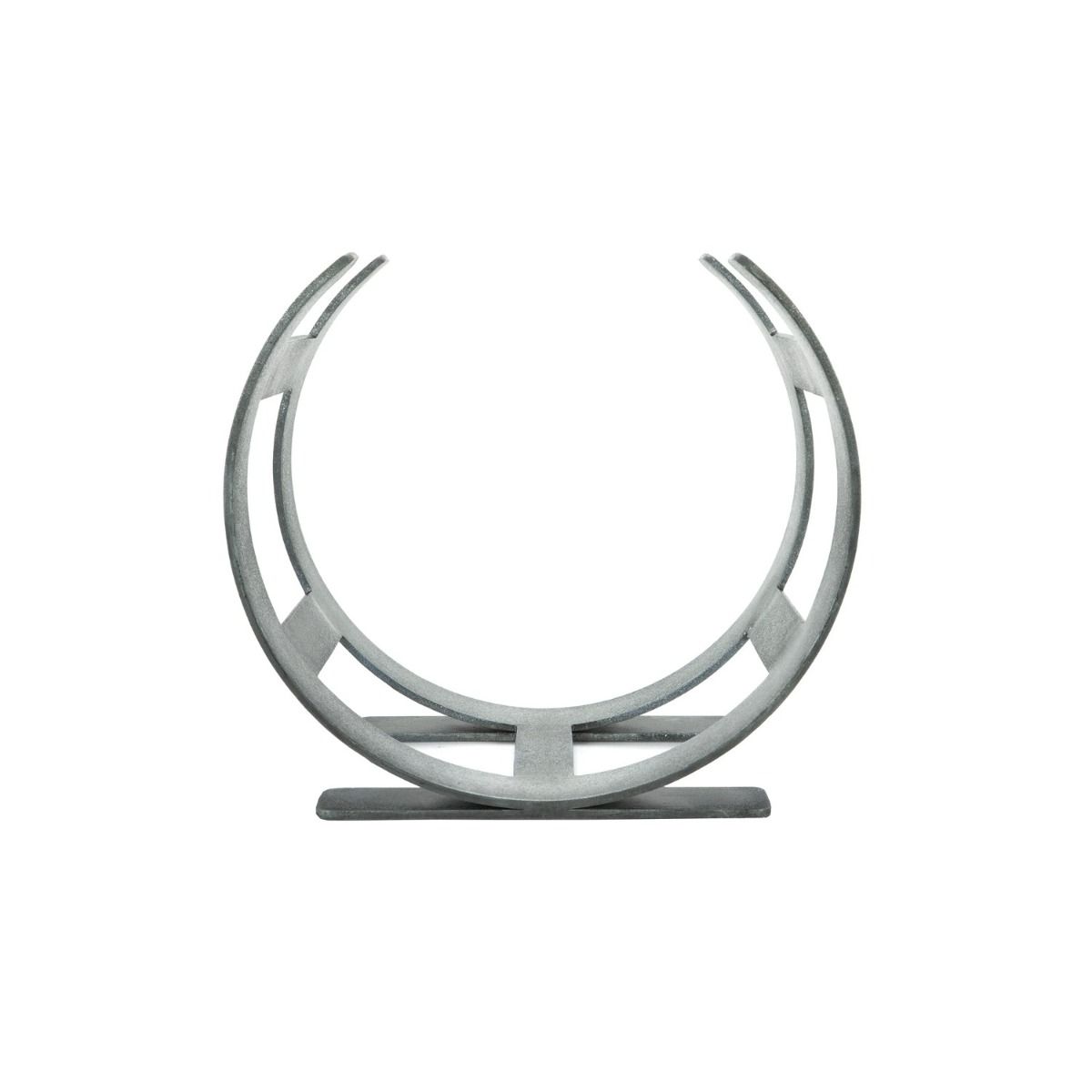 The Small Curved Fireside Log Holder in Pewter Shown from the Side on a White Background