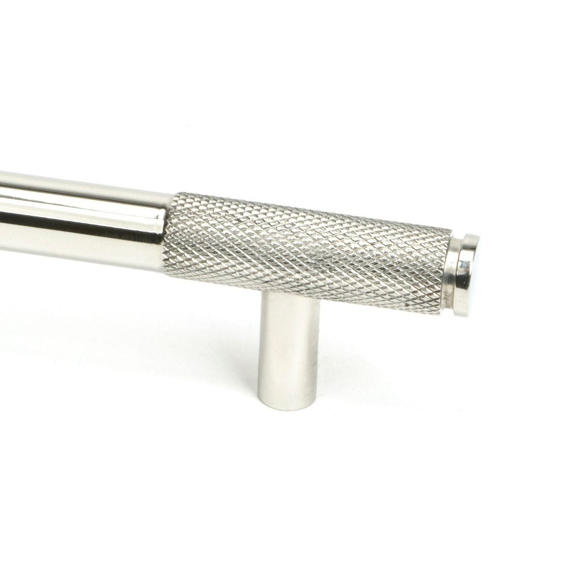The Small Half Knurled Cabinet Pull Handle in Polished Stainless Steel Looking Close up of the End of the Knurled Handle