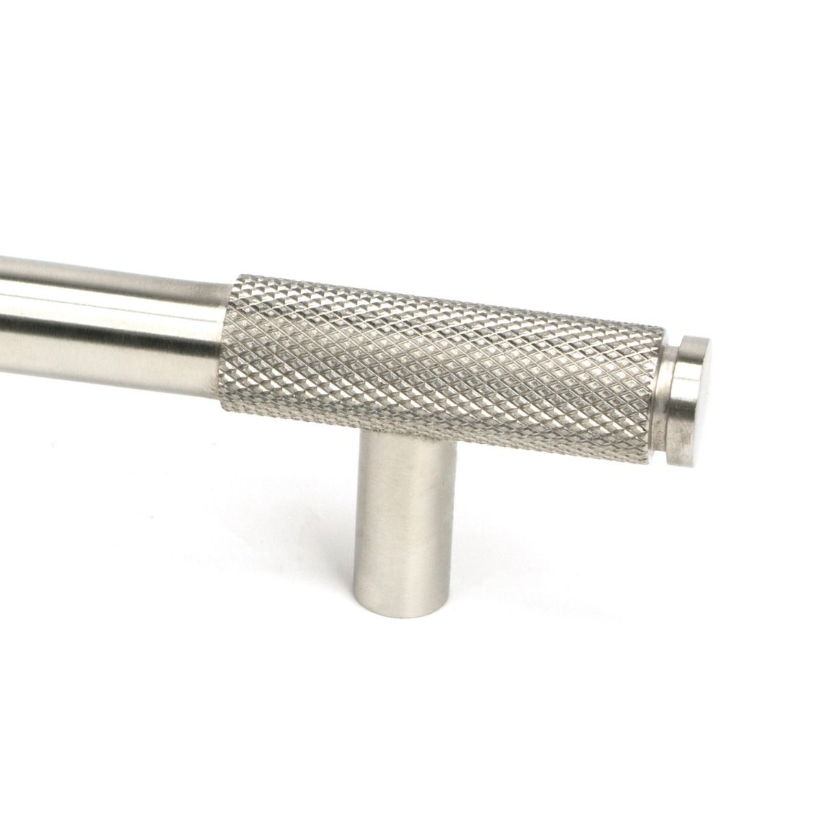 The Small Half Knurled Cabinet Pull Handle in Satin Stainless Steel Looking Close up of the End of the Knurled Handle