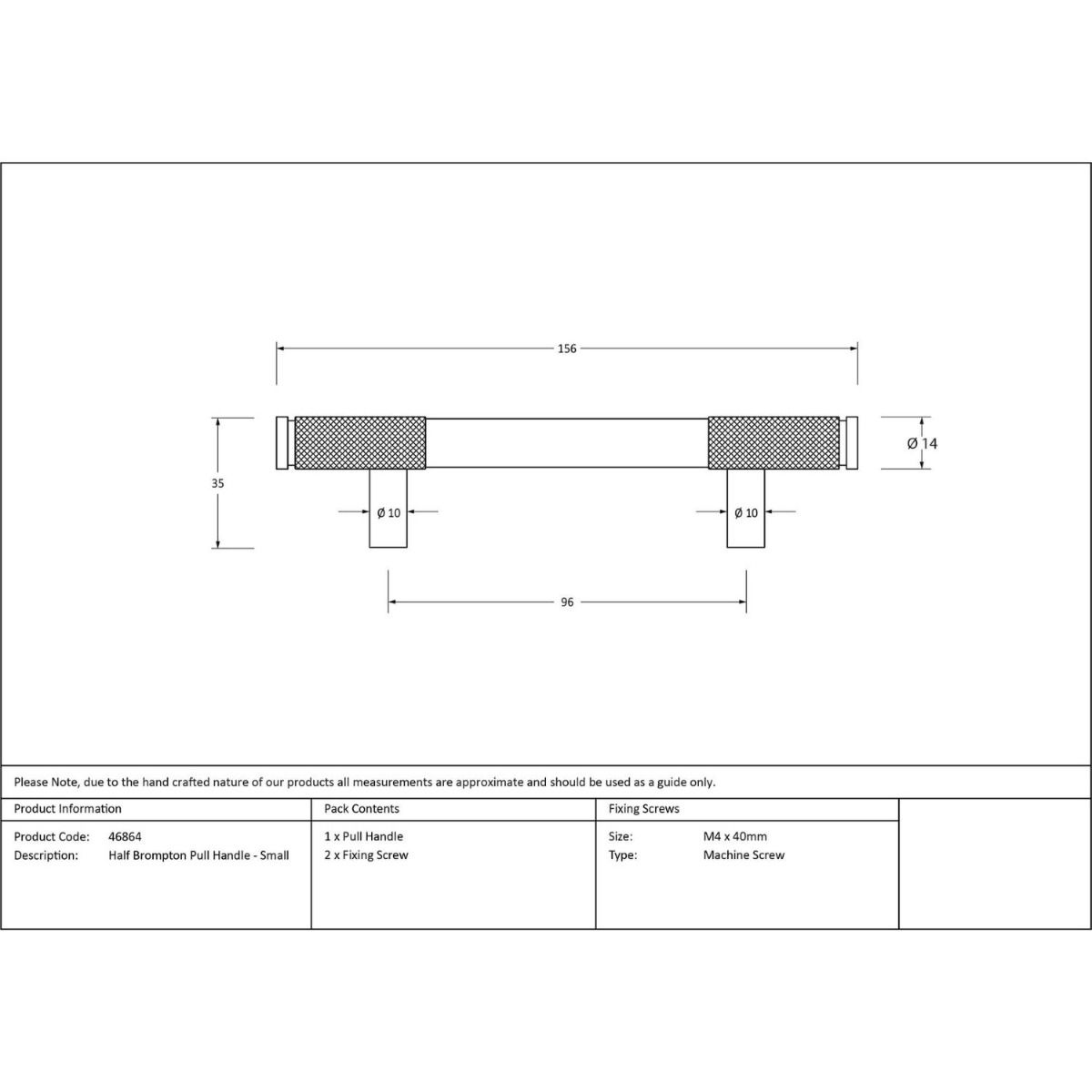 The Small Knurled Cabinet Pull Handle in Aged Bronze Technical Drawings and Dimensions