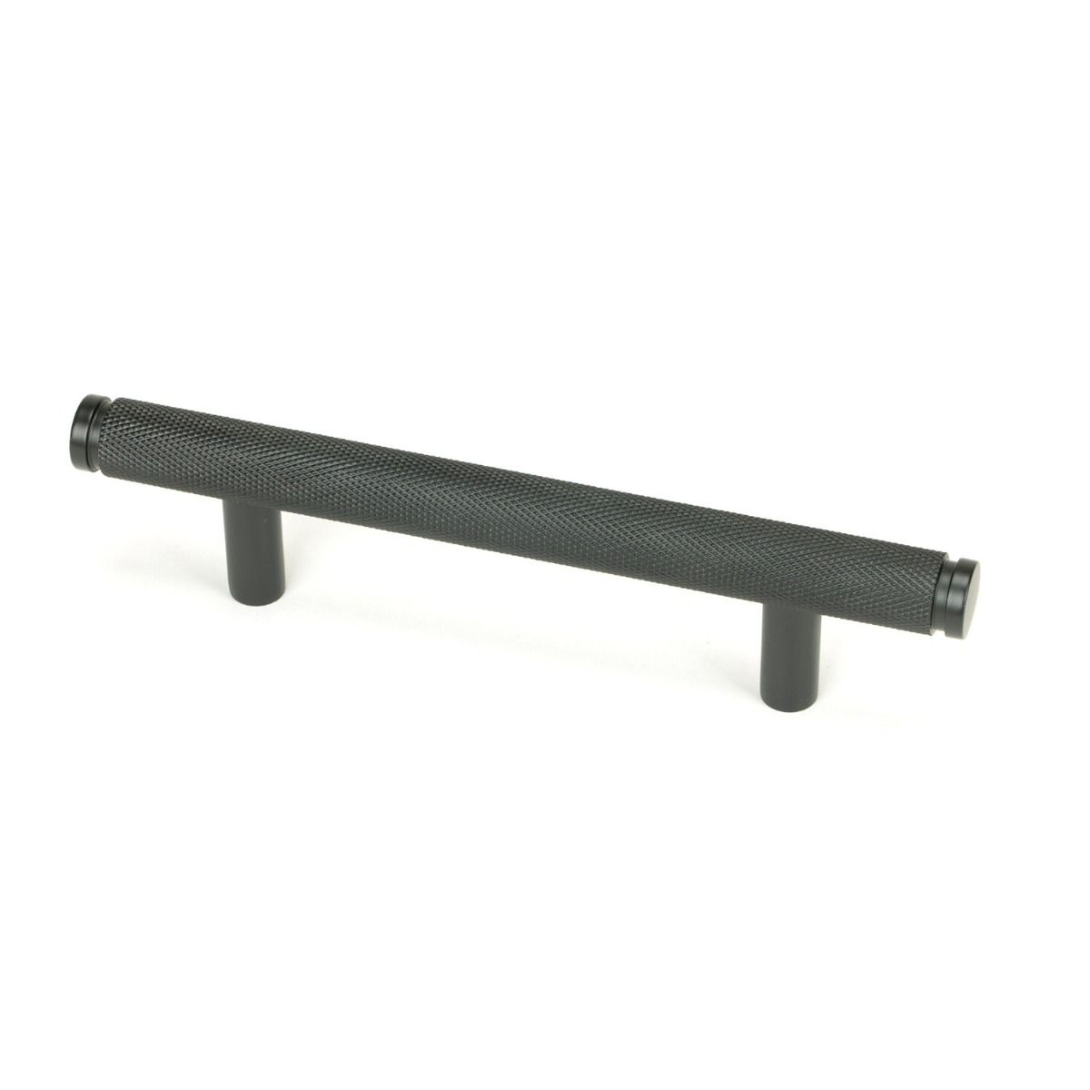 The Small Knurled Cabinet Pull Handle in Matt Black Shown Upright on a White Background