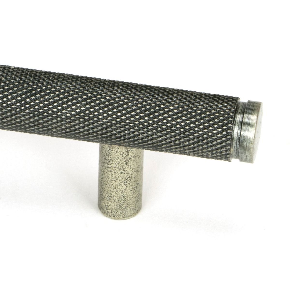 The Small Knurled Cabinet Pull Handle in Pewter Looking Close up of the End of the Knurled Handle