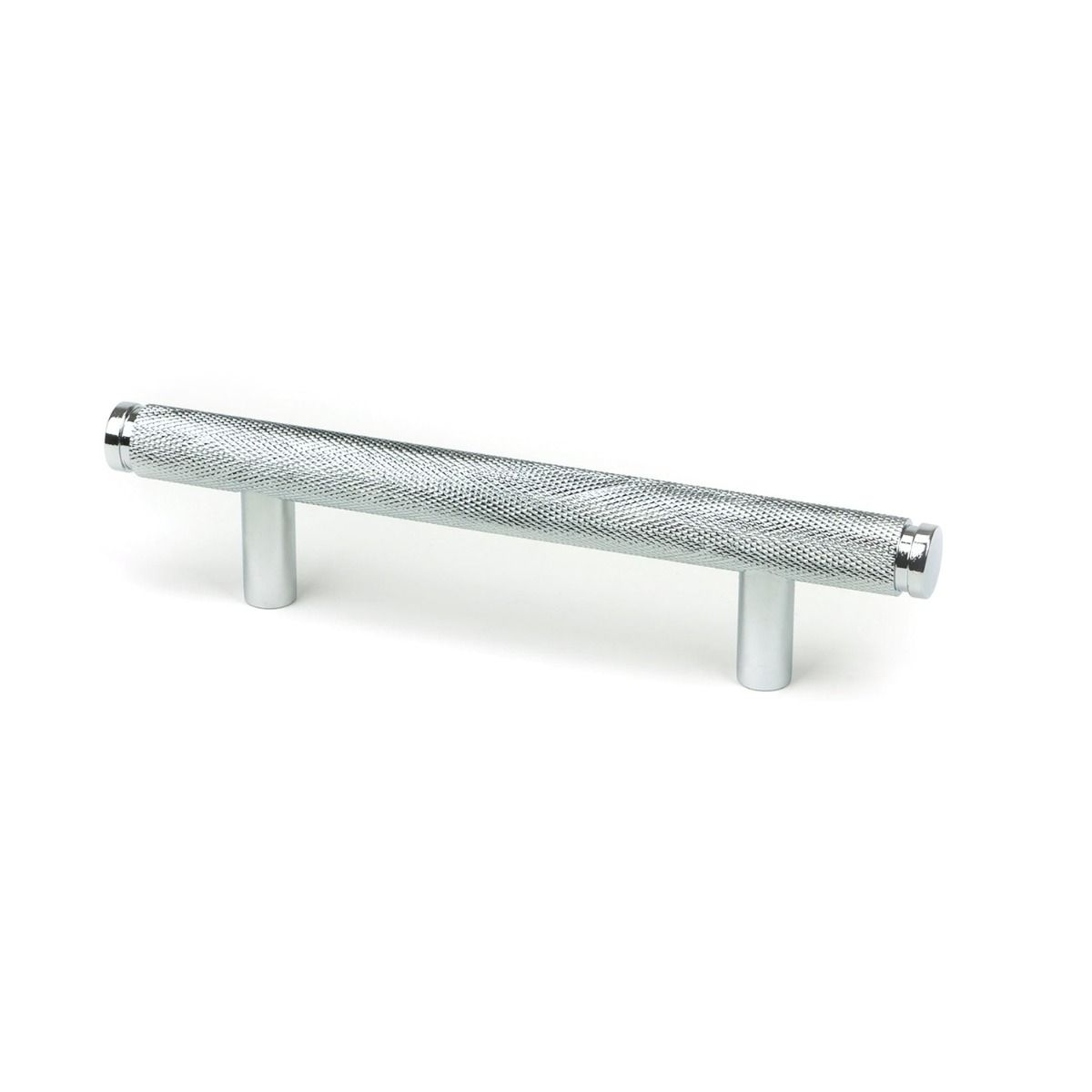 The Small Knurled Cabinet Pull Handle in Polished Chrome Shown Upright on a White Background