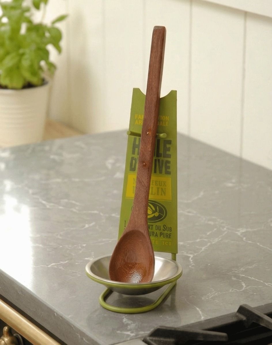 The Spoon Rest and Wooden Spoon - Huile D’Olive on a Marble Effect Kitchen Worktop - Digital Illustration