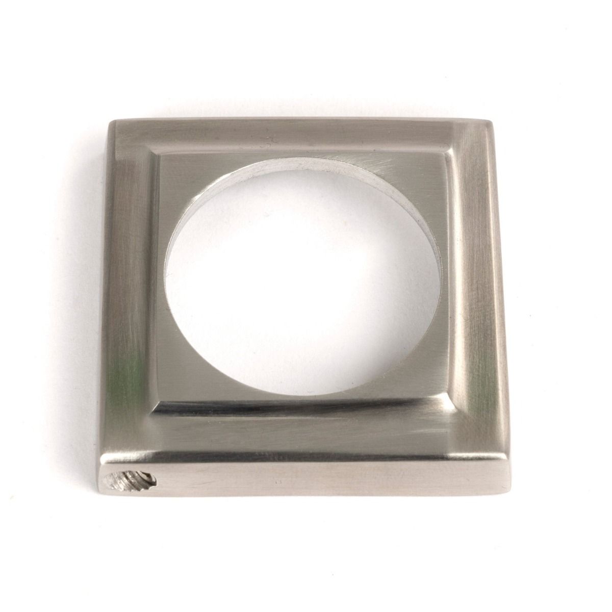 The Square Concealed Euro Keyhole Escutcheon in Satin Stainless Steel Showing Just the Backplate on a White Background