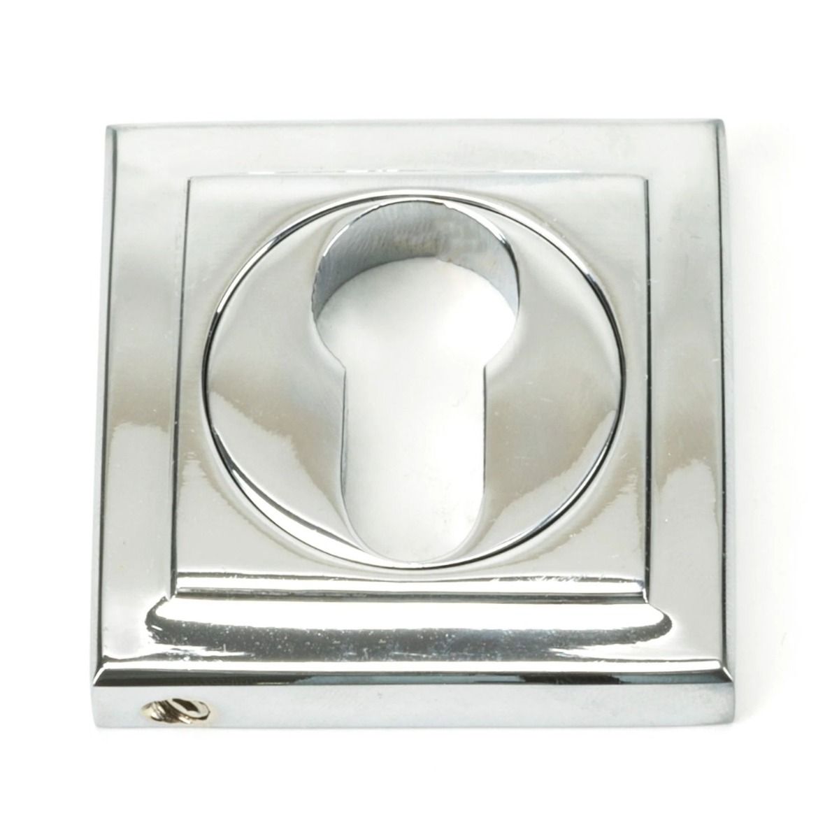 The Square Concealed Standard Euro Escutcheon - Polished Chrome on a White Background 
