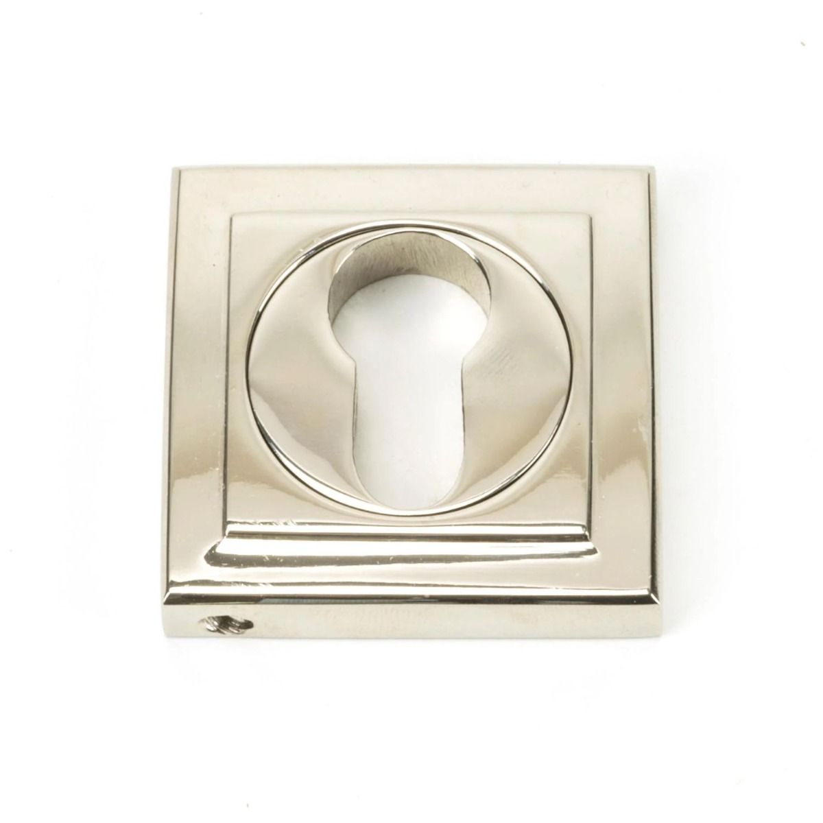 The Square Concealed Standard Euro Escutcheon - Polished Nickel on a White Background 