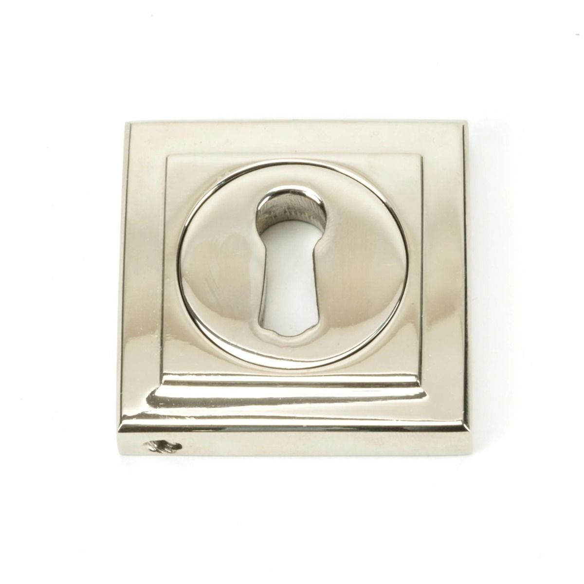 The Square Concealed Standard Keyhole Escutcheon - Polished Nickel on a White Background in a Square Orientation