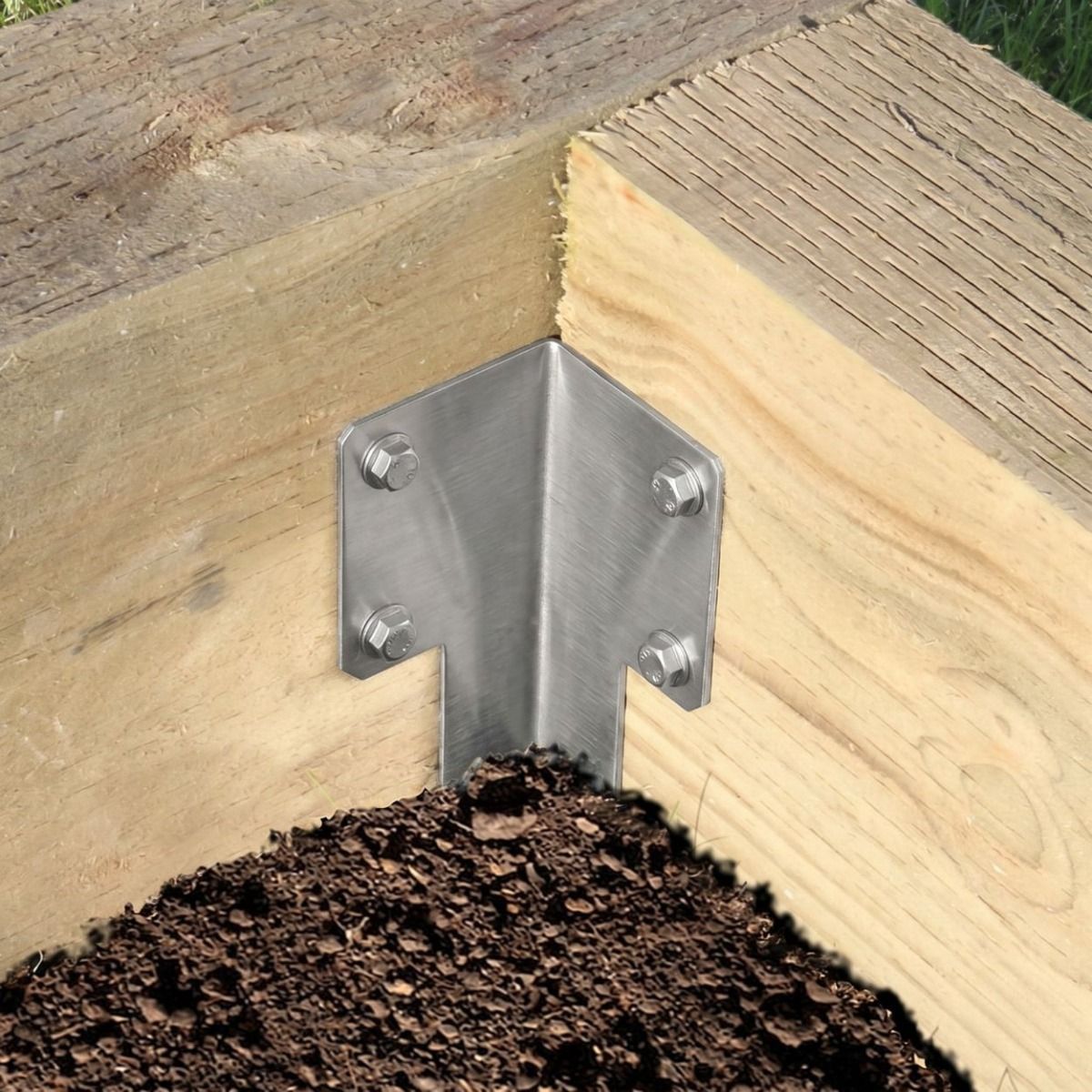 The Stainless Steel Railway Sleeper Corner Spikes - Single Securing the Frame of a Raised Planter 