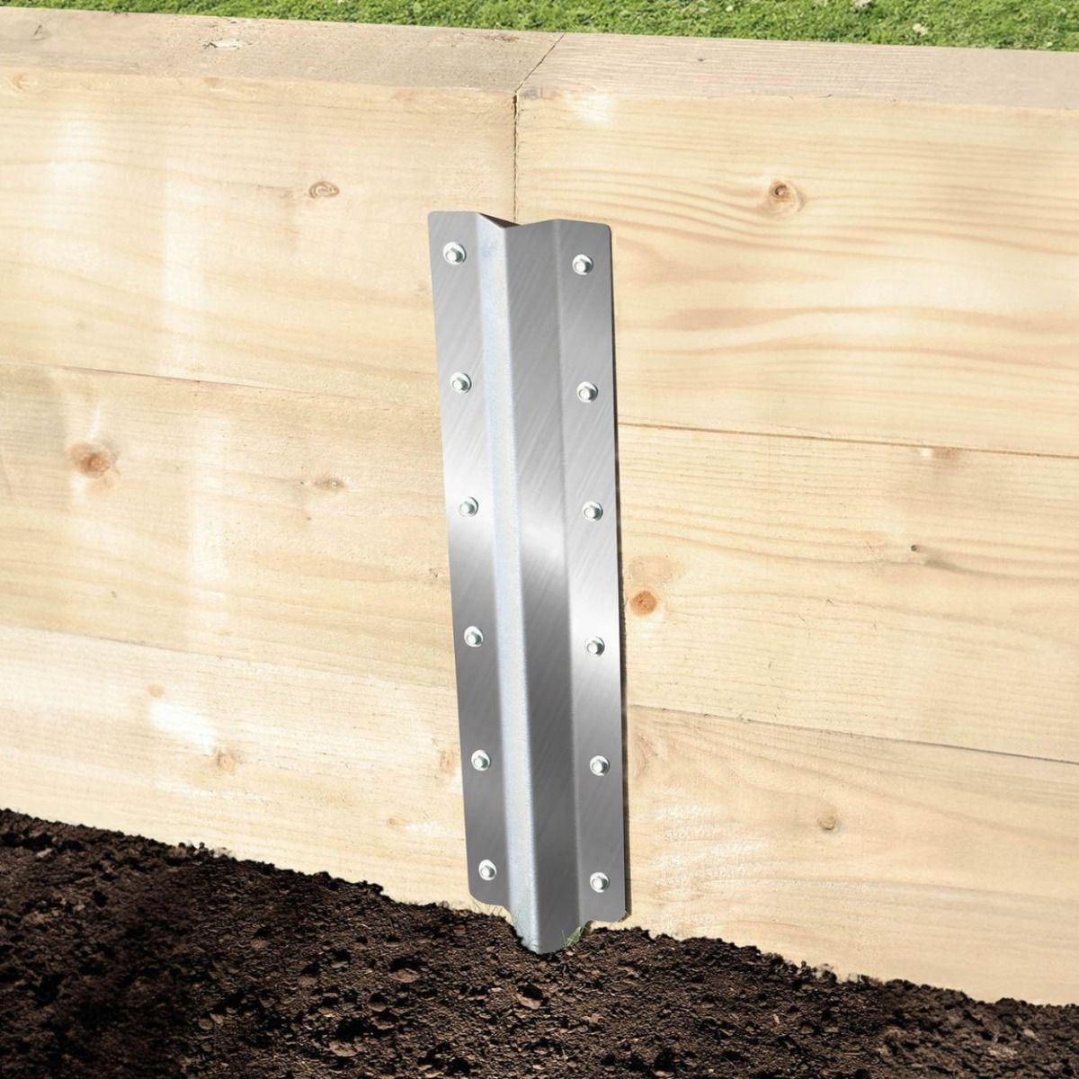 The Stainless Steel Railway Sleeper Straight Inline Spikes - Triple Fitted to a Raised Bed Garden Planter made from Railway Sleepers