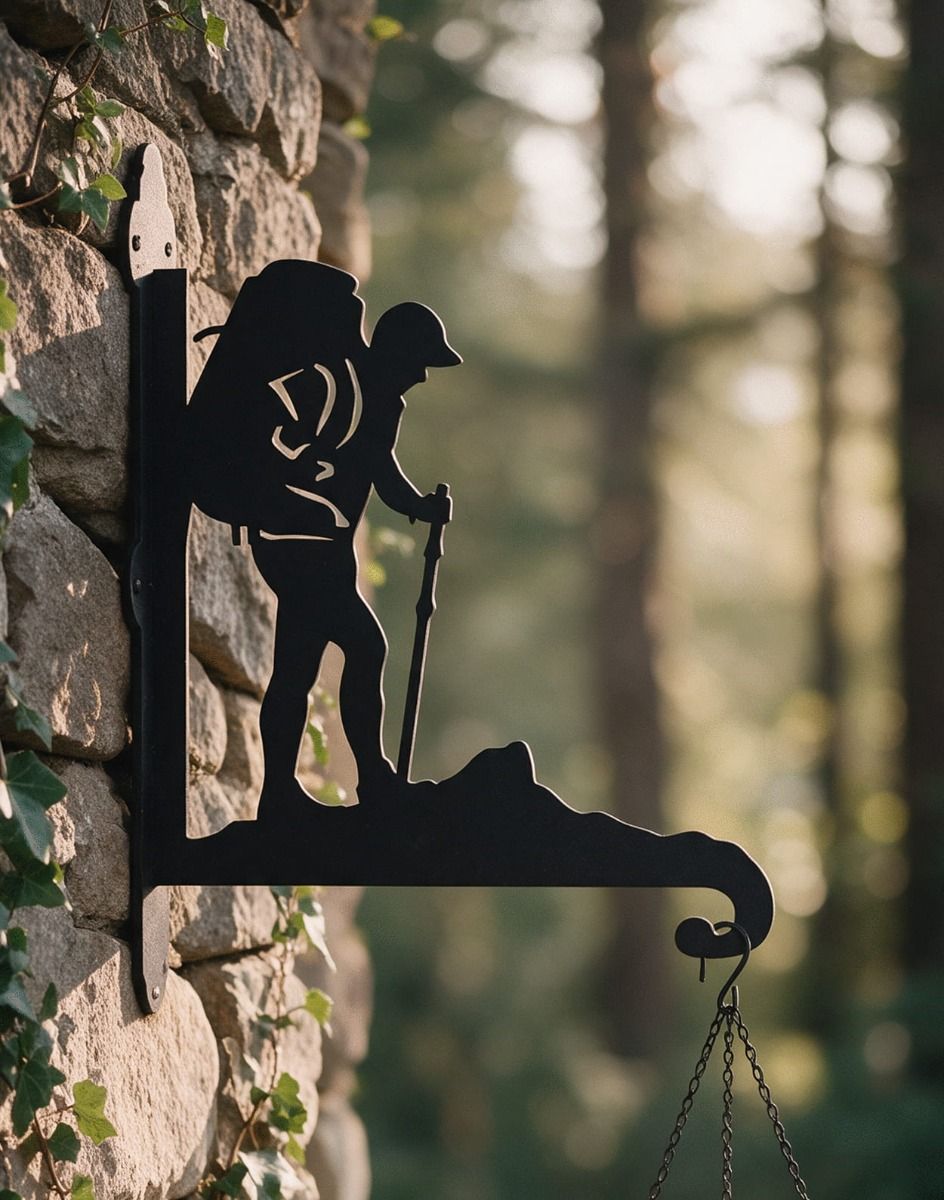 The Steel "Backpacking" Hanging Basket Bracket Fitted onto the Side of a Stone Cottage in the Countryside - Digital Illustration