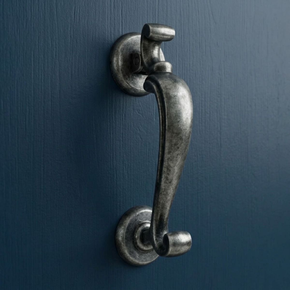 The Steel Pewter Doctor"s Style Door Knocker on a Navy Blue Door on the Front of a Home - Digital Illustration