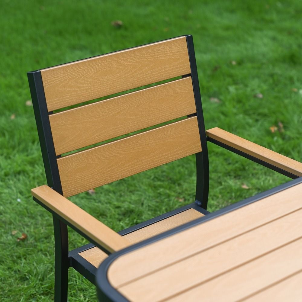 The Strata Slatted 4-Seater Outdoor Dining Set in Black Showing a Close up of The Panelled Backrest