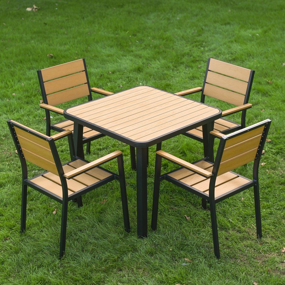The Strata Slatted 4-Seater Outdoor Dining Set in Black Shown at a High Angle Displaying the Panelled Design