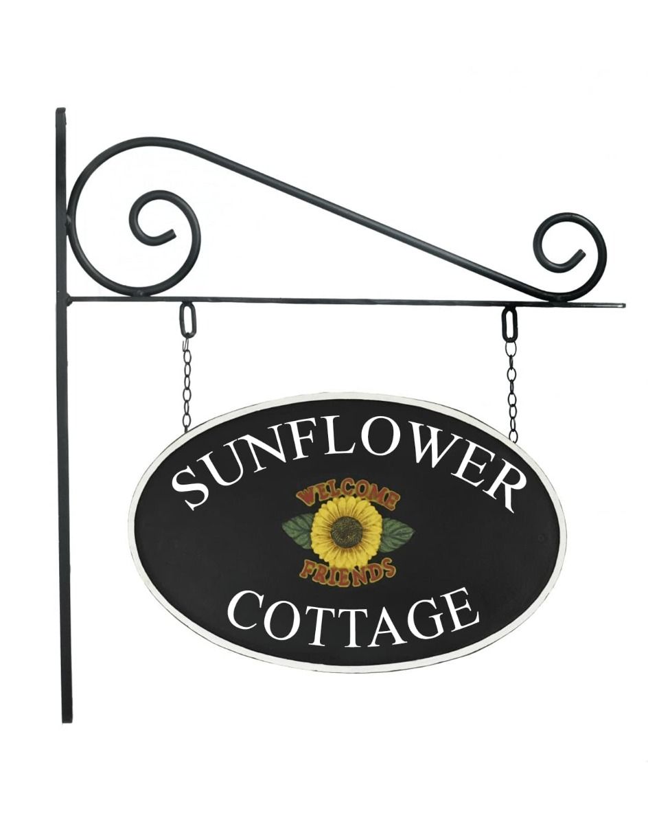 The Sunflower Double Sided Cast Iron Effect House Name Sign on a White Background 