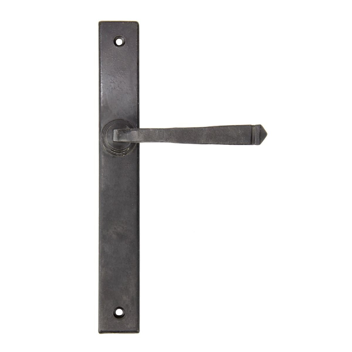 The Tapered Slimline Lever Espagnolette Door Latch in Beeswax on a White Background 